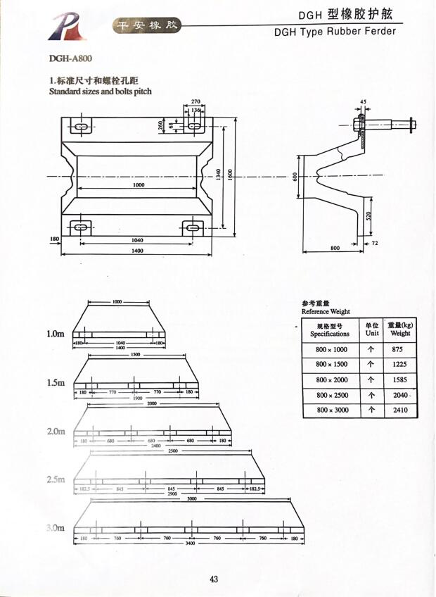 specification of dgh type rubber fender