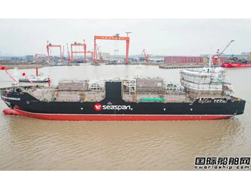 CIMC Pacific Ocean Engineering successfully launched the first 7600 square meter LNG refueling ship for Seaspan